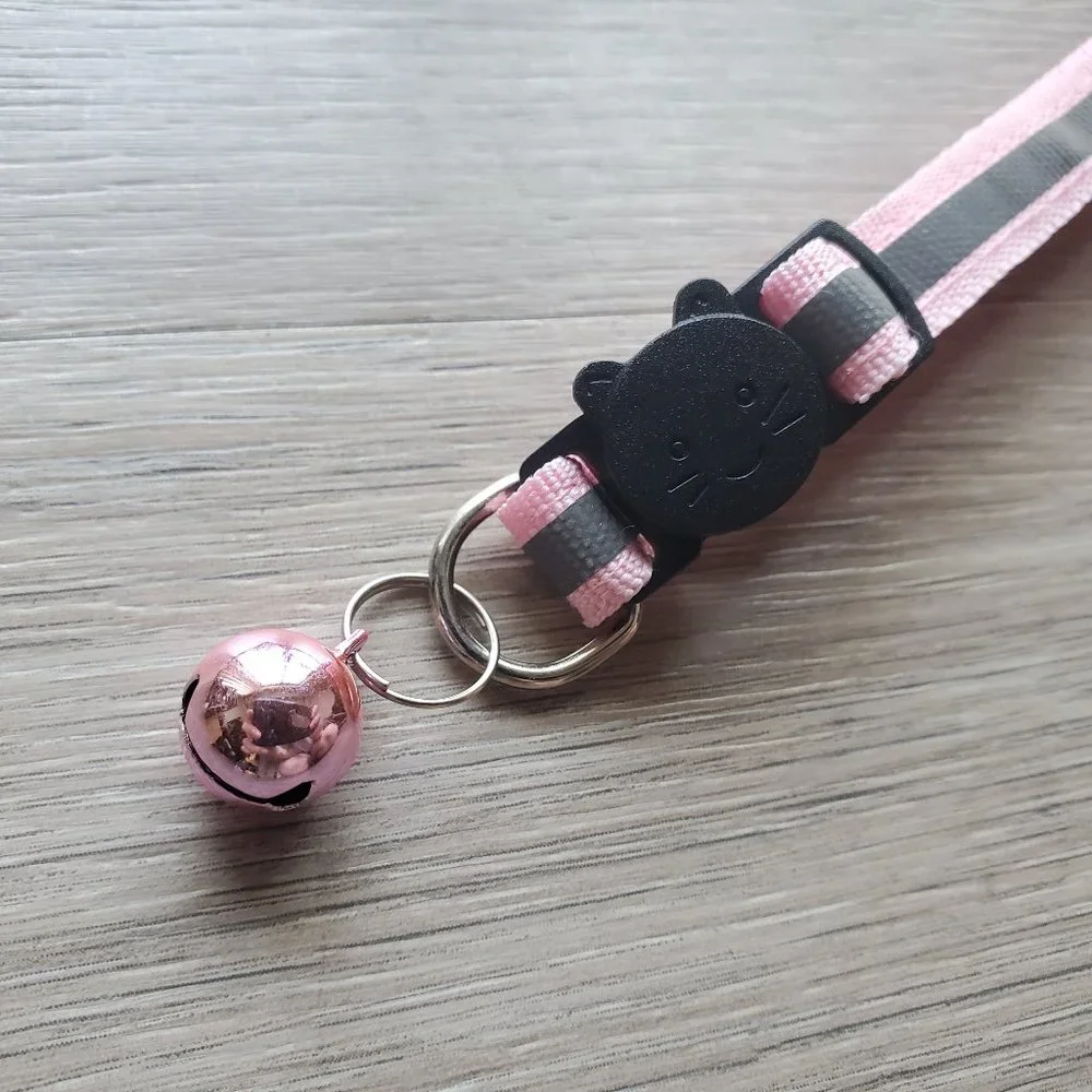 NEW Light Pink Adult Reflective-Breakaway Cat Collar with Bell